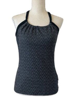 Prana Quinn Jacquard Tank Top Women's Size Medium Charcoal Built-In Bra Racerbac